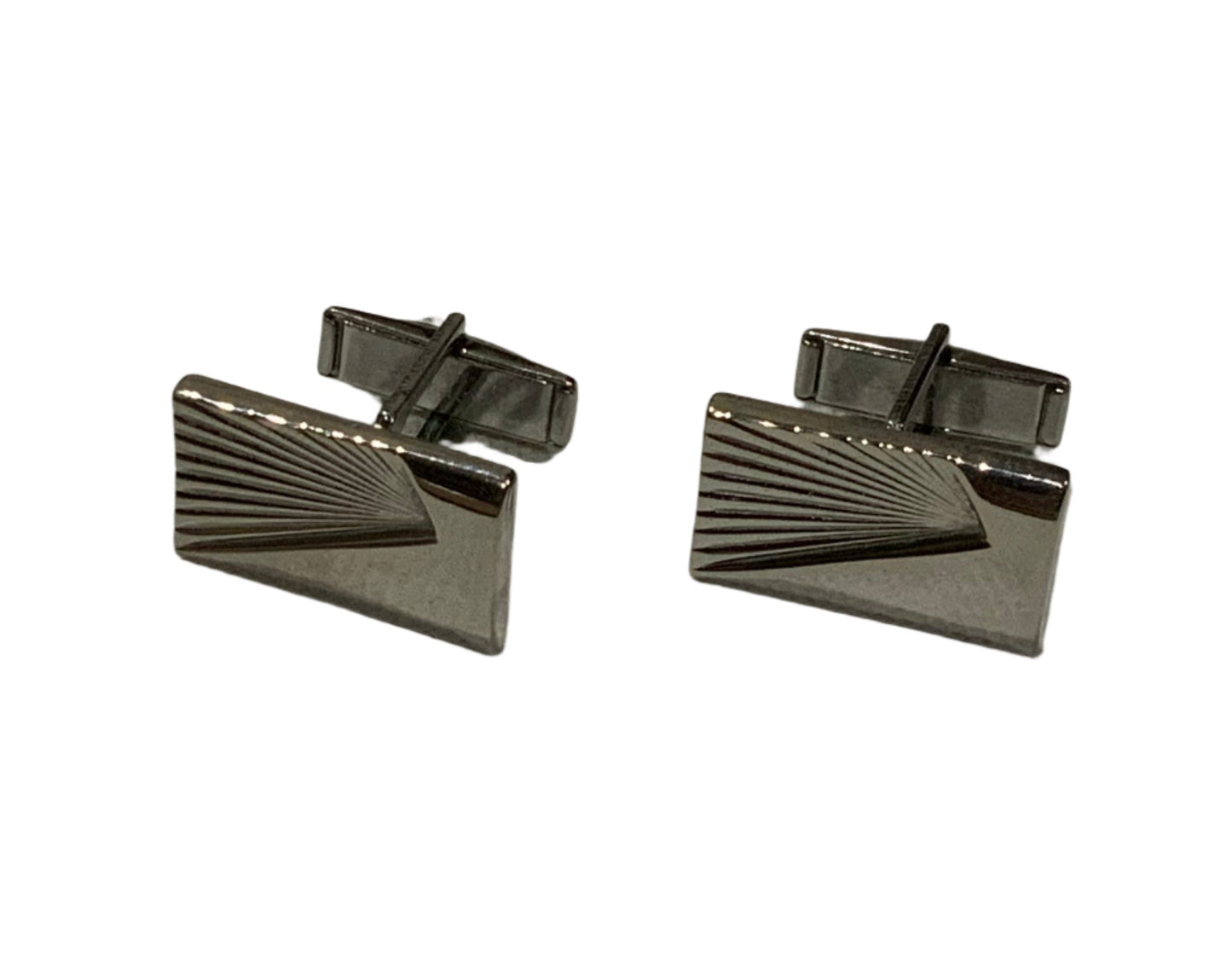Mid Century Silver Chrome Sunburst Rectangular Cufflinks