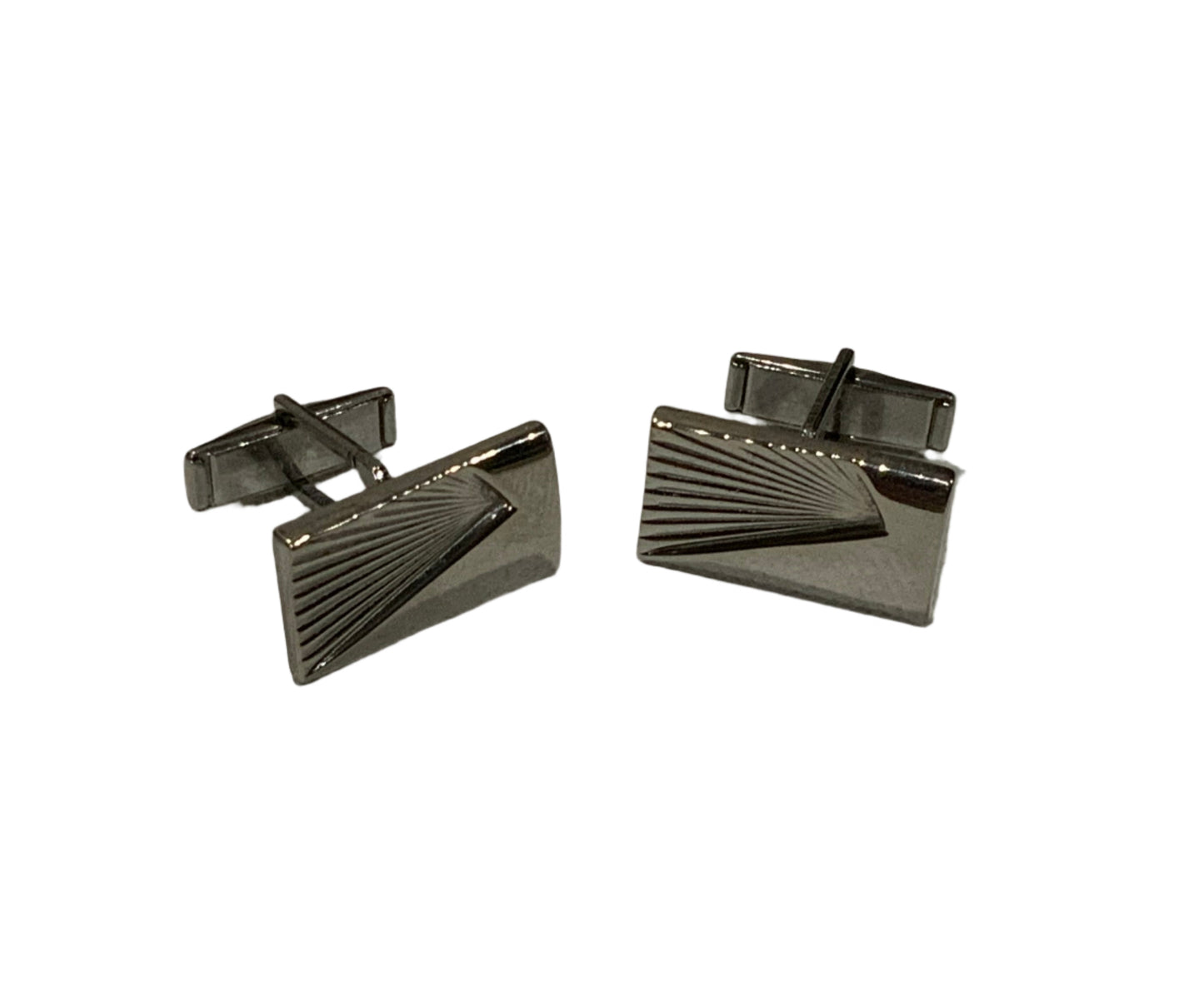 Mid Century Silver Chrome Sunburst Rectangular Cufflinks