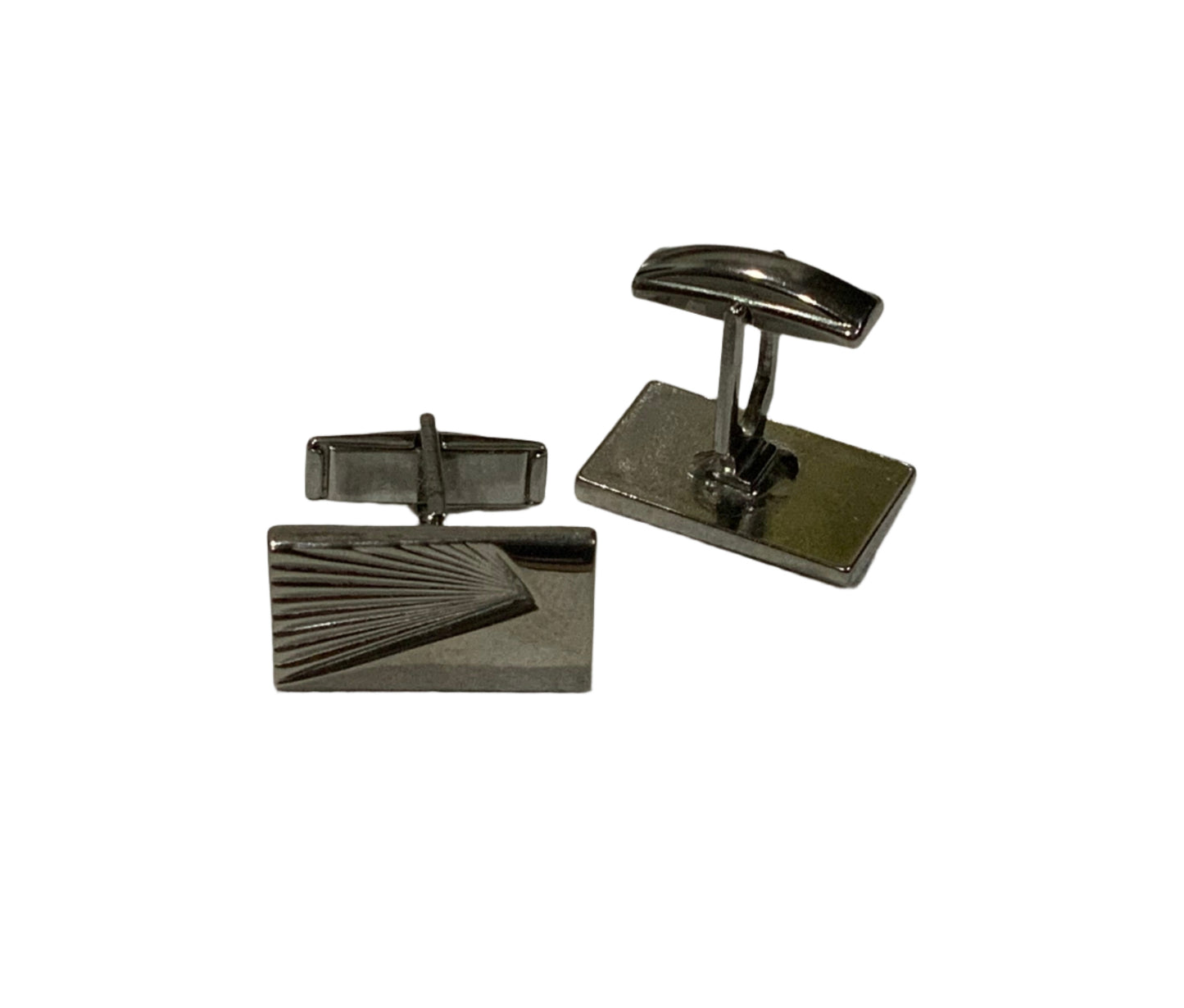 Mid Century Silver Chrome Sunburst Rectangular Cufflinks