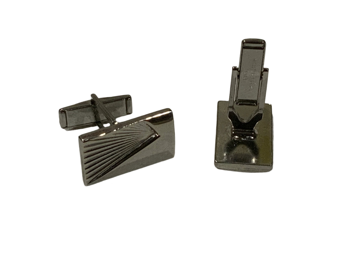 Mid Century Silver Chrome Sunburst Rectangular Cufflinks
