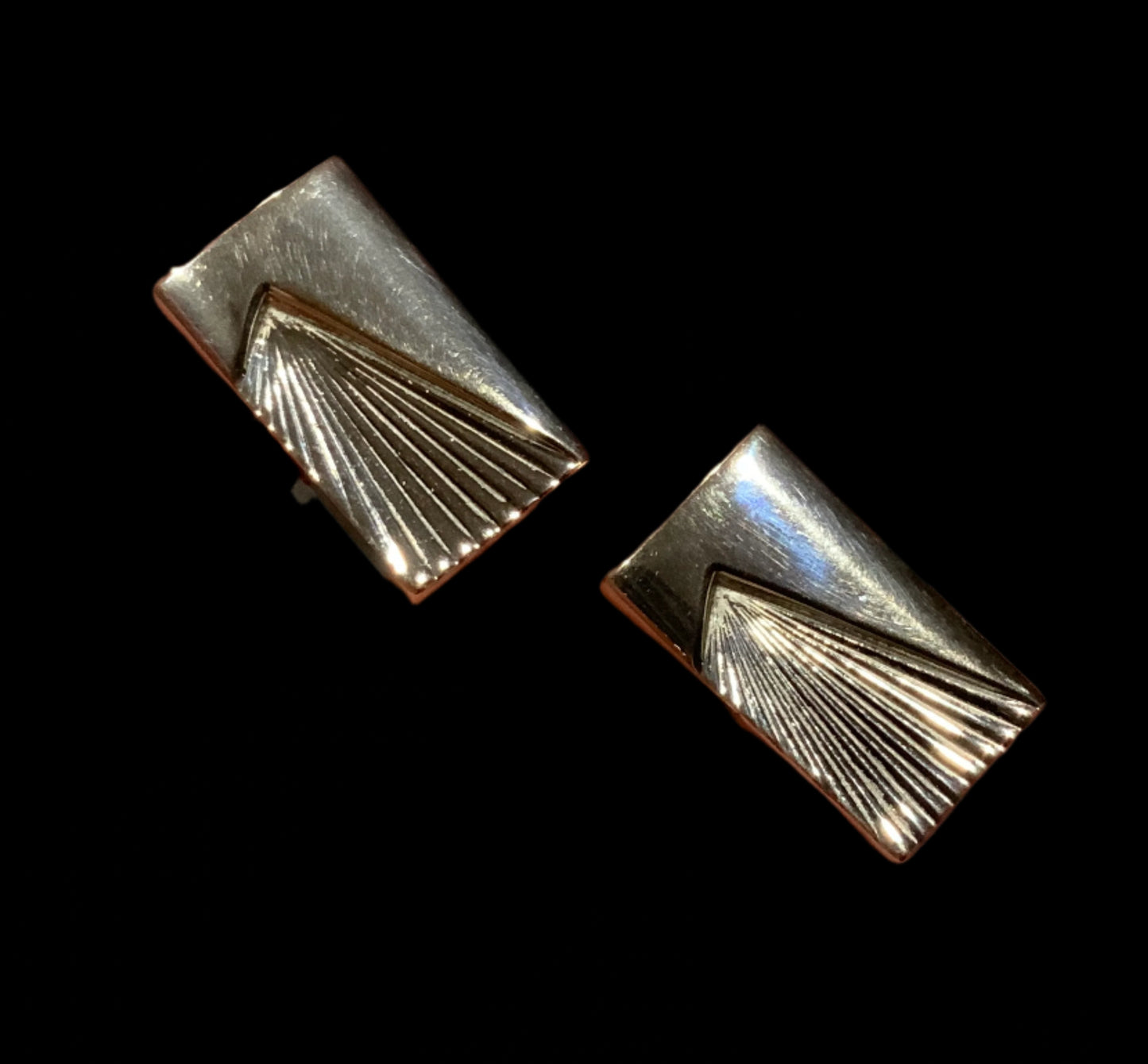Mid Century Silver Chrome Sunburst Rectangular Cufflinks