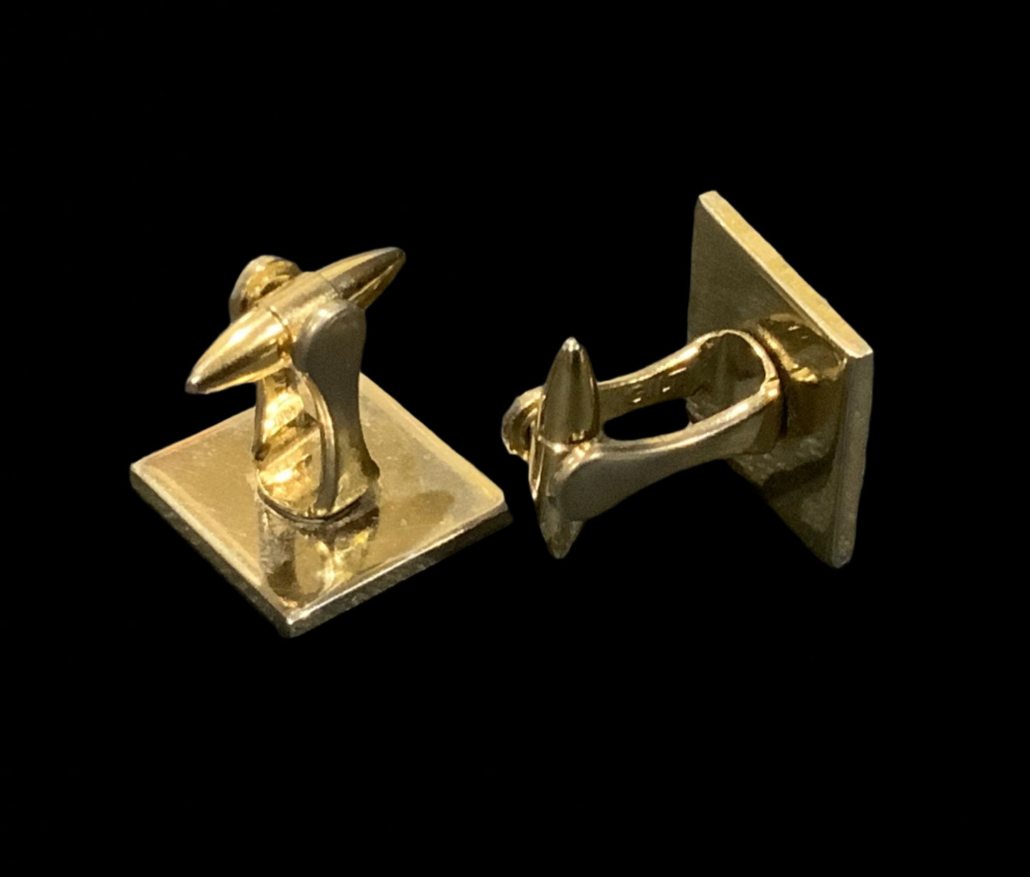 Gilt Gold Square Machine Etched Cufflinks Mid Century