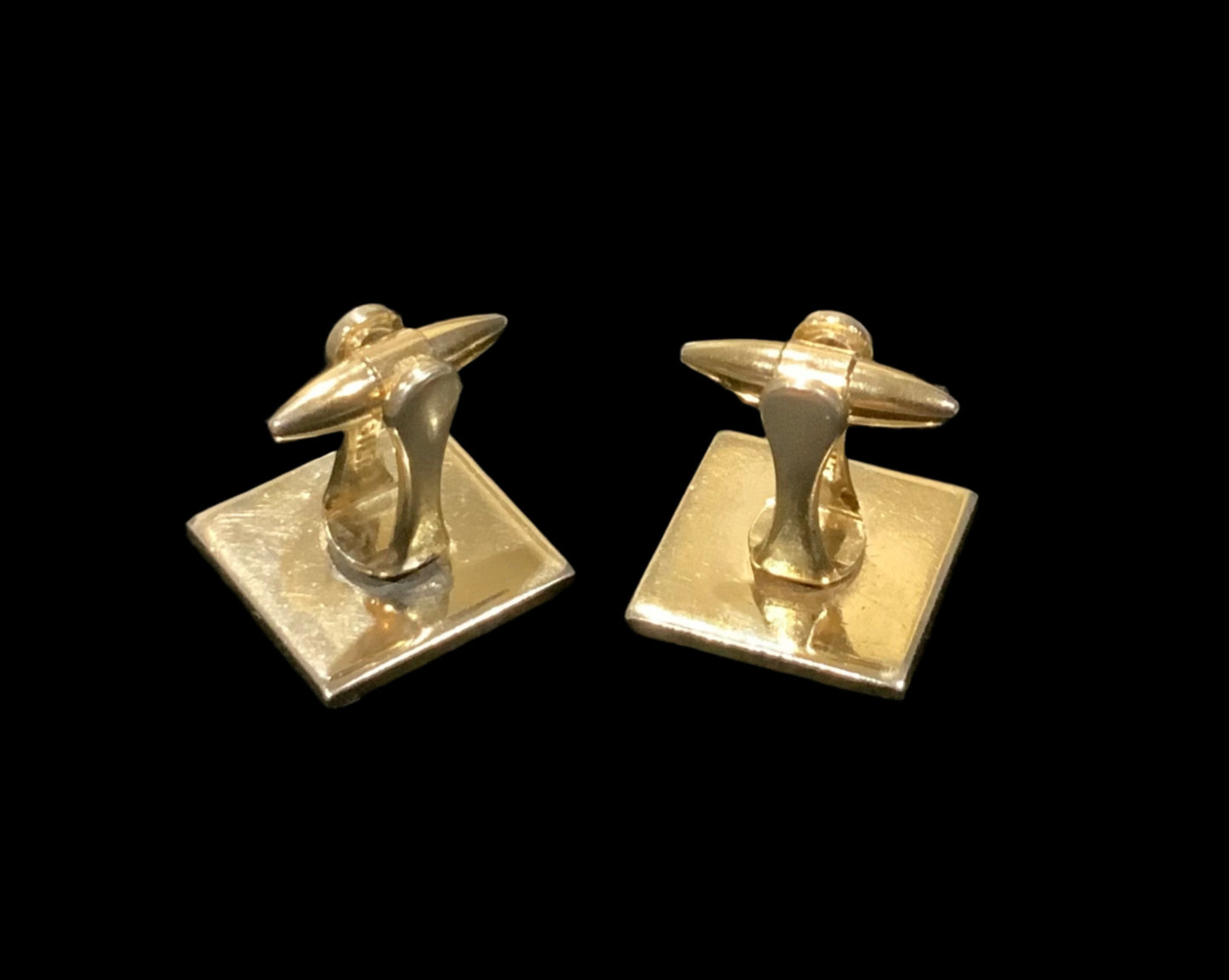 Gilt Gold Square Machine Etched Cufflinks Mid Century