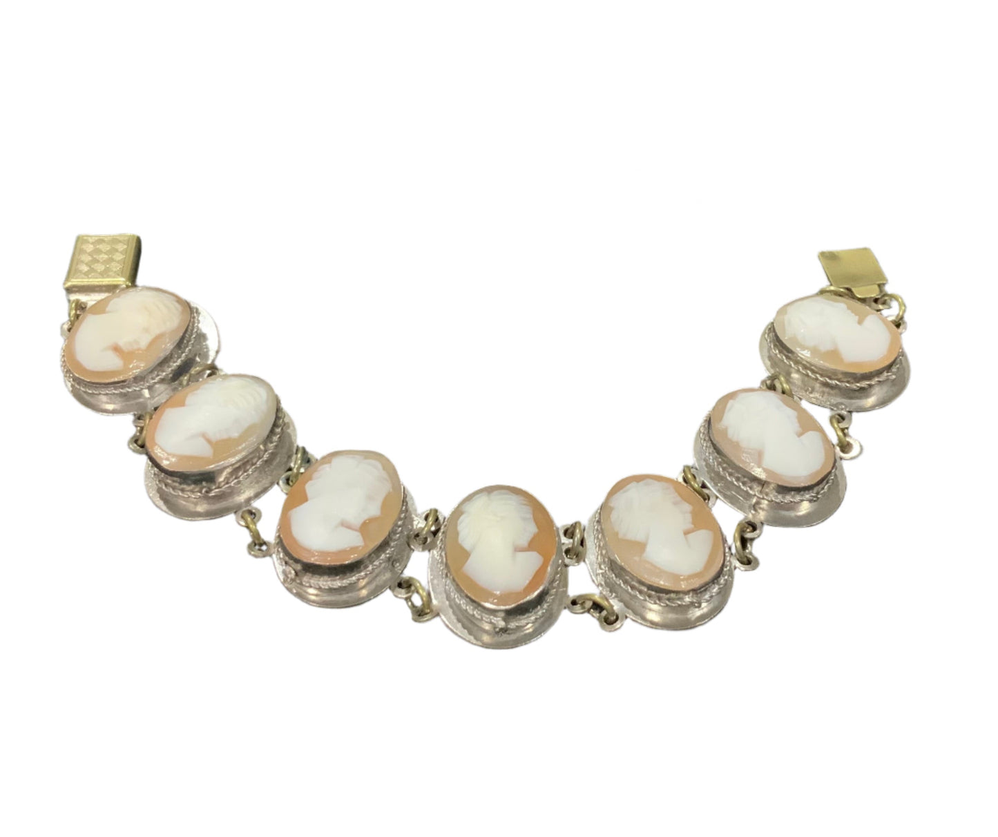 Silver Handcarved Shell Cameo Bracelet Vintage Signed GM