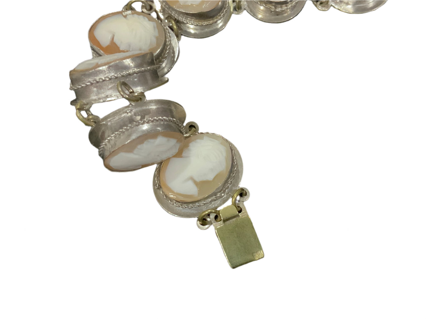 Silver Handcarved Shell Cameo Bracelet Vintage Signed GM
