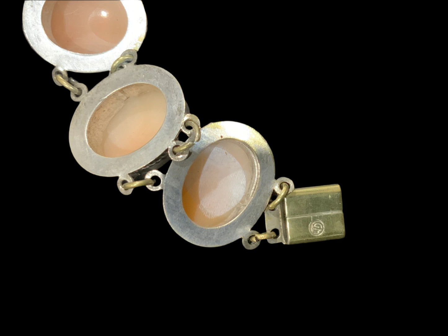 Silver Handcarved Shell Cameo Bracelet Vintage Signed GM