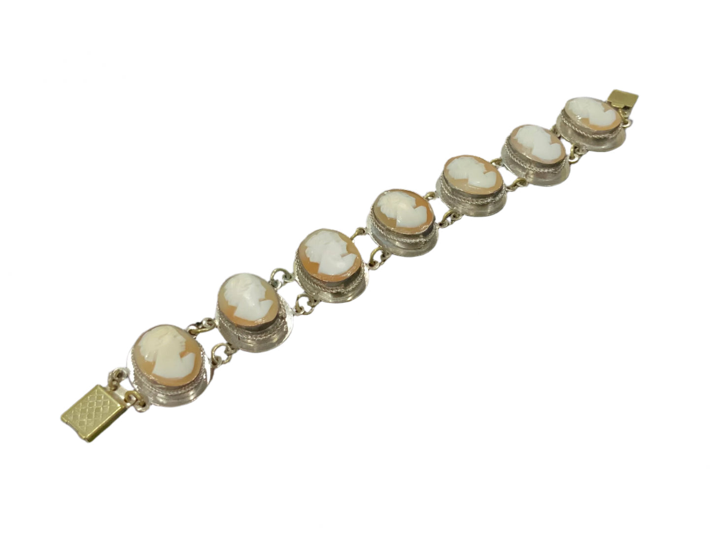 Silver Handcarved Shell Cameo Bracelet Vintage Signed GM
