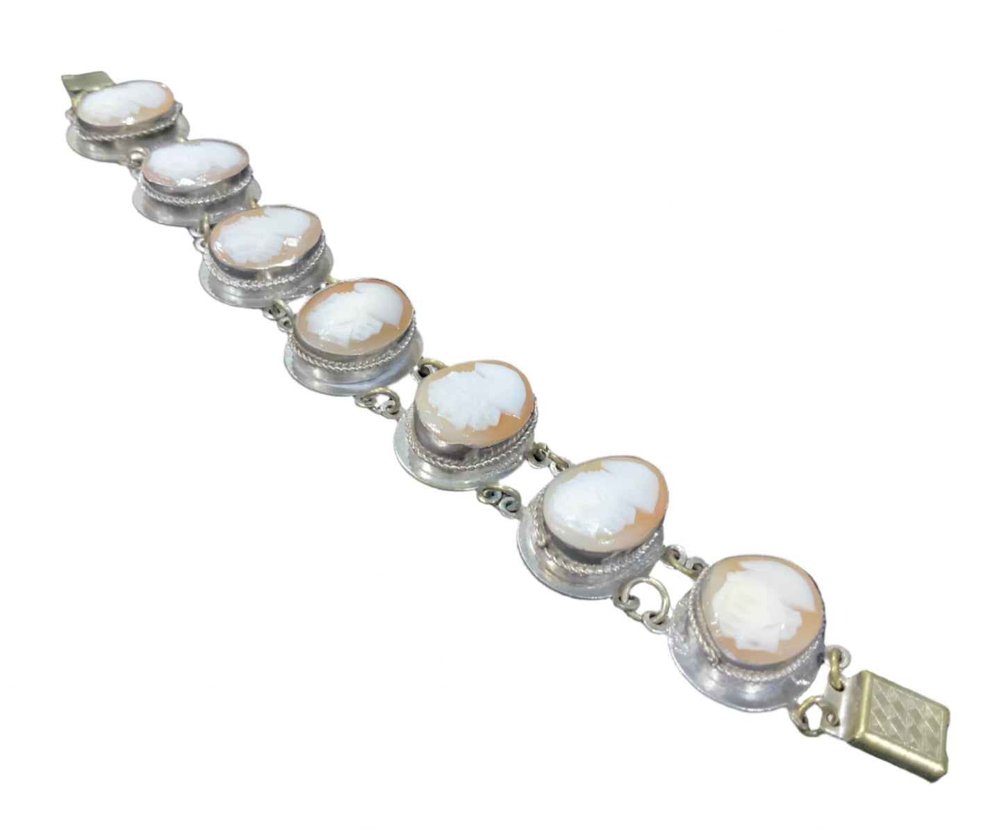 Silver Handcarved Shell Cameo Bracelet Vintage Signed GM
