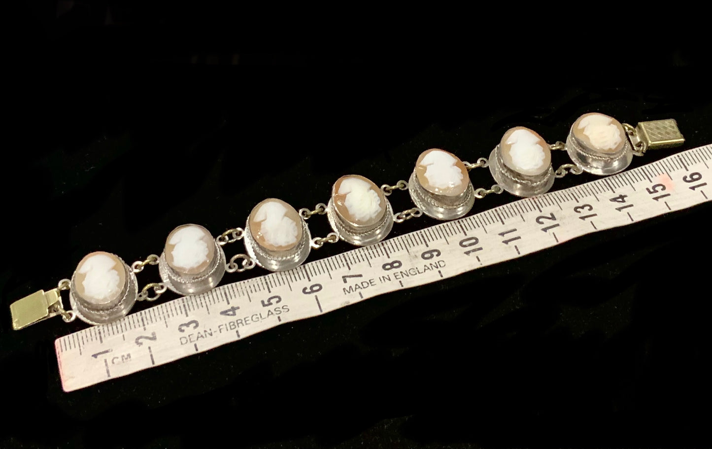 Silver Handcarved Shell Cameo Bracelet Vintage Signed GM