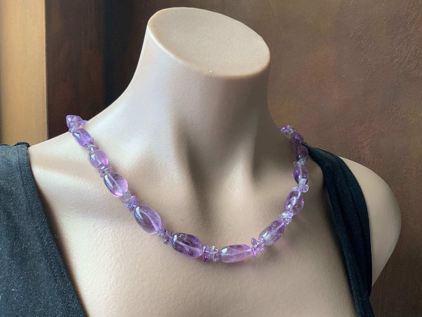 Amethyst Tumble Stone Bead Necklace 60cm
