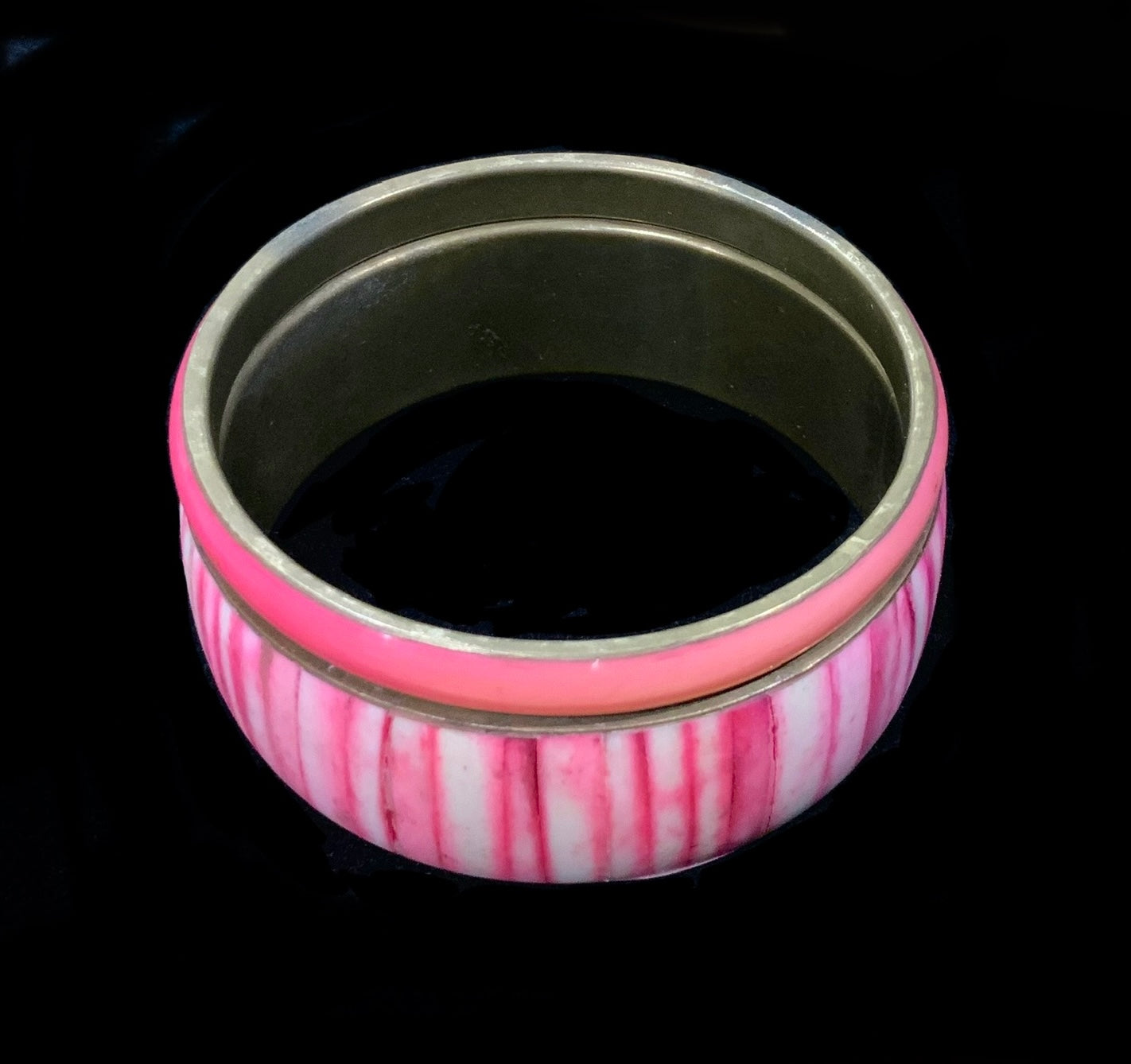 Brass & Pink Inlay Bangle Bracelet (Pair)