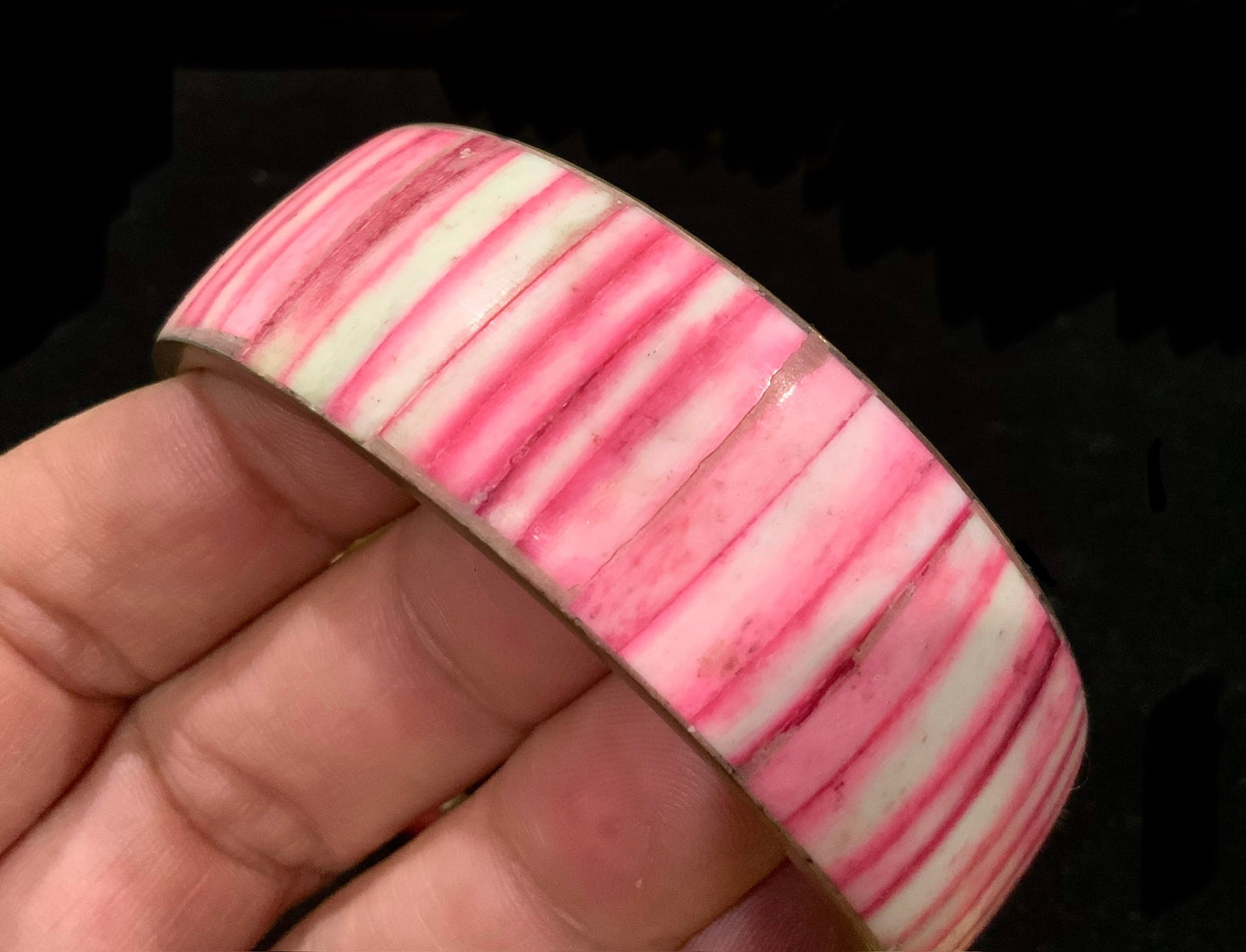 Brass & Pink Inlay Bangle Bracelet (Pair)