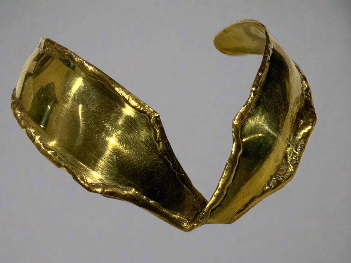 Brutalist Gold Brass Cuff Necklace c 1970s