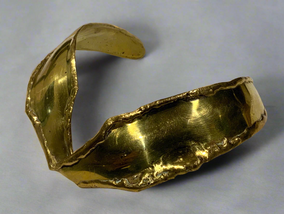 Brutalist Gold Brass Cuff Necklace c 1970s