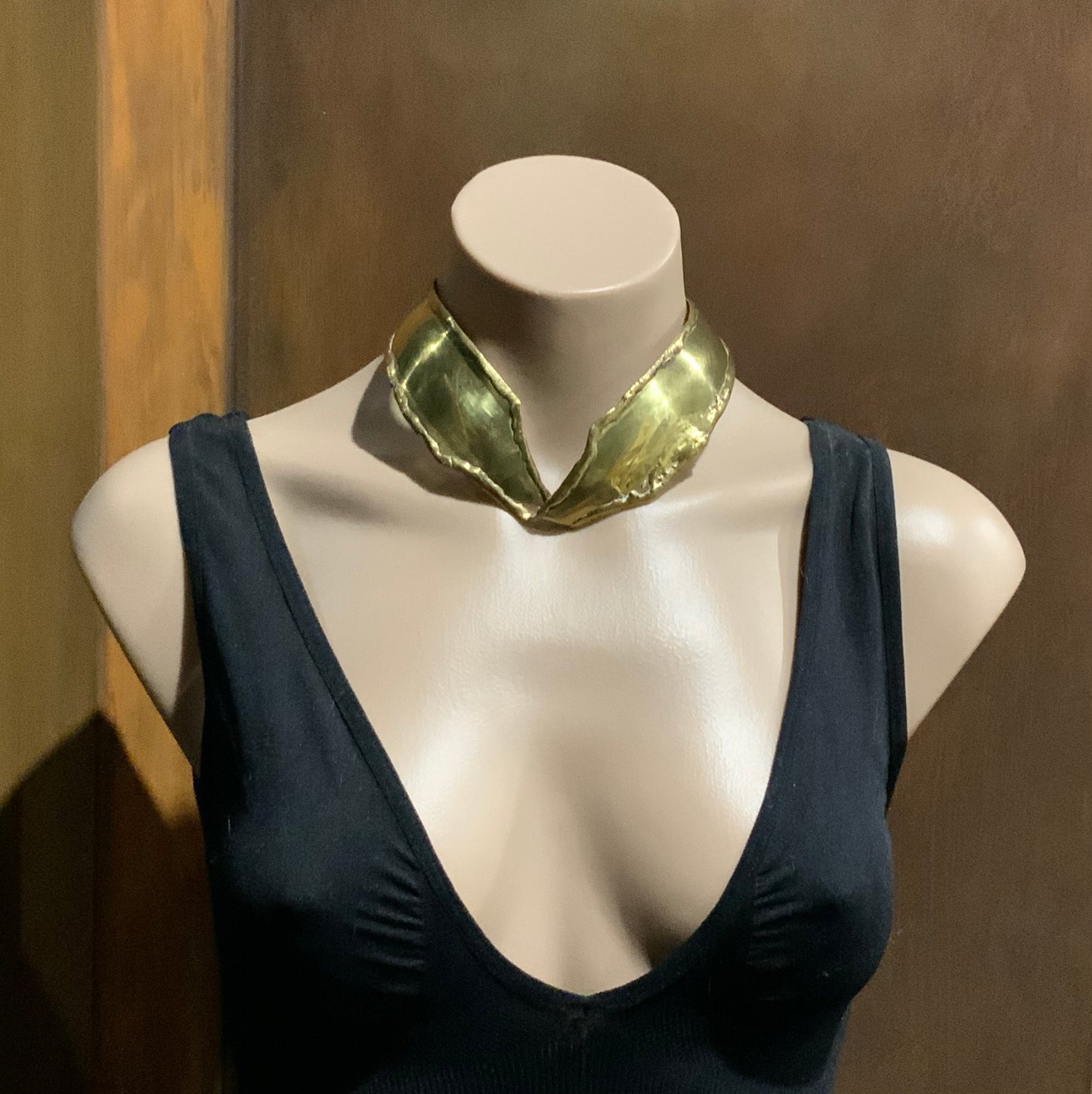 Brutalist Gold Brass Cuff Necklace c 1970s