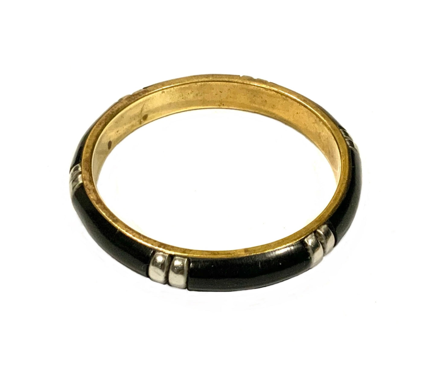 Black Bakelite, Brass & Silver Bangle