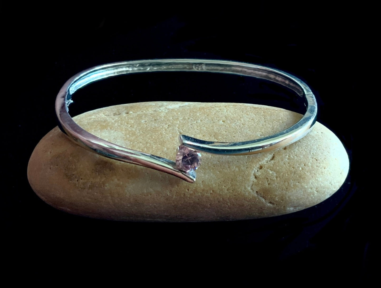 925 Sterling Silver & Pink Quartz Bypass Bracelet Bangle
