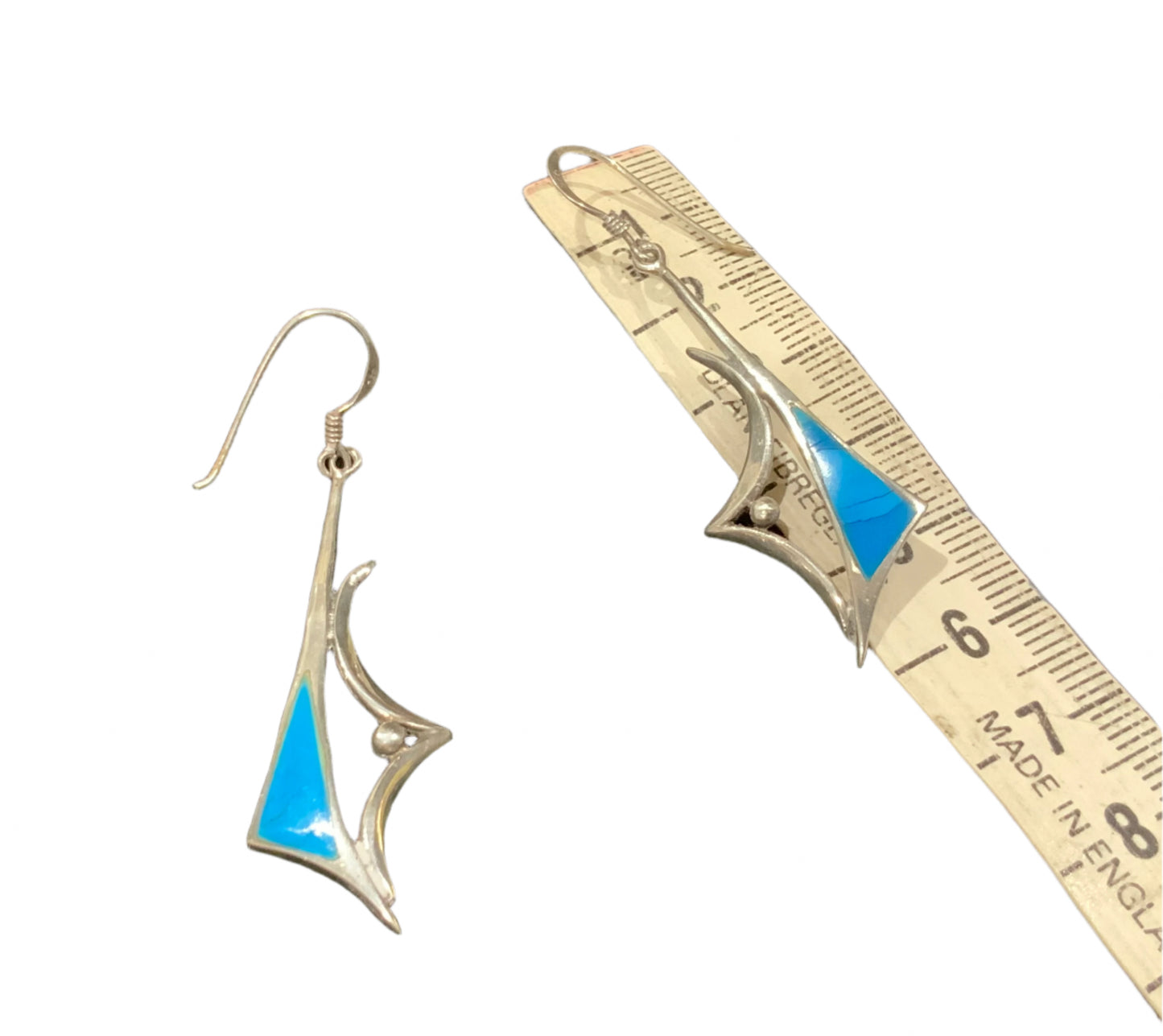 925 Sterling Silver & Turquoise Modernist Dangle Earrings