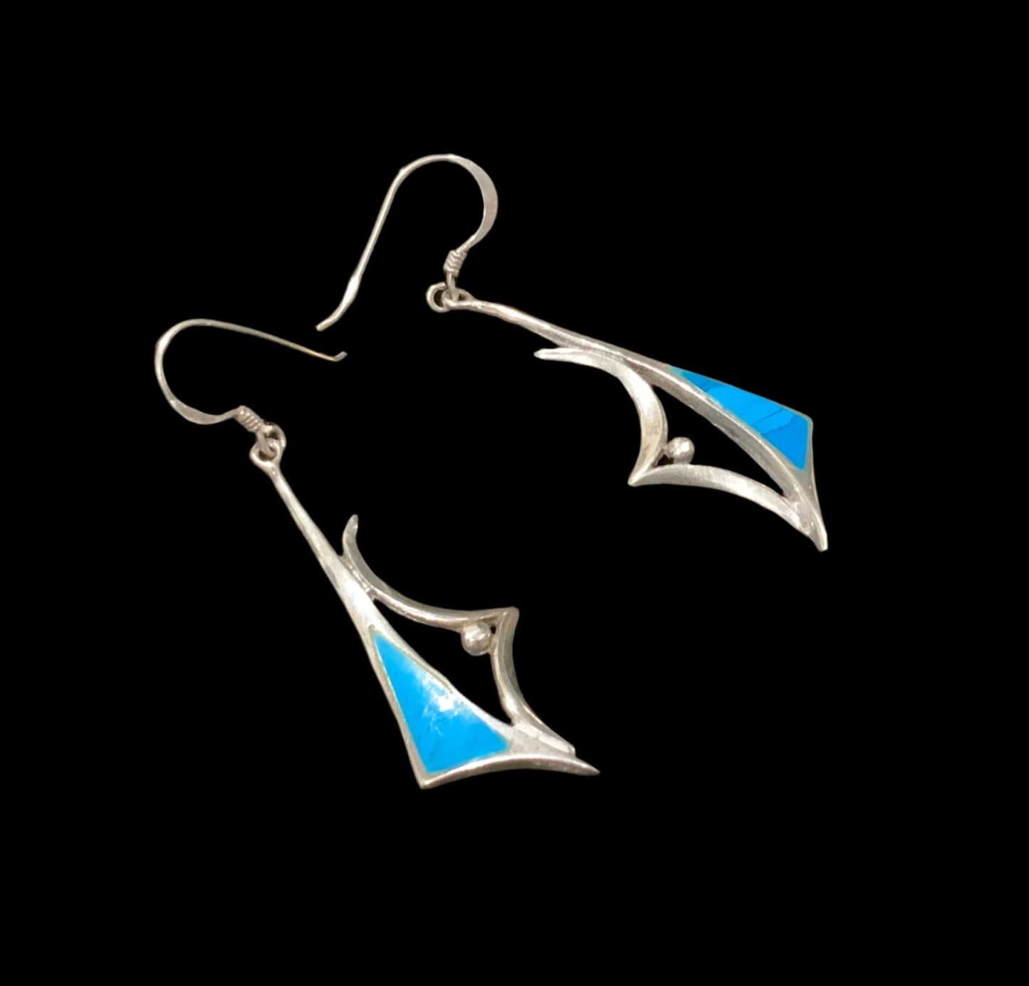 925 Sterling Silver & Turquoise Modernist Dangle Earrings