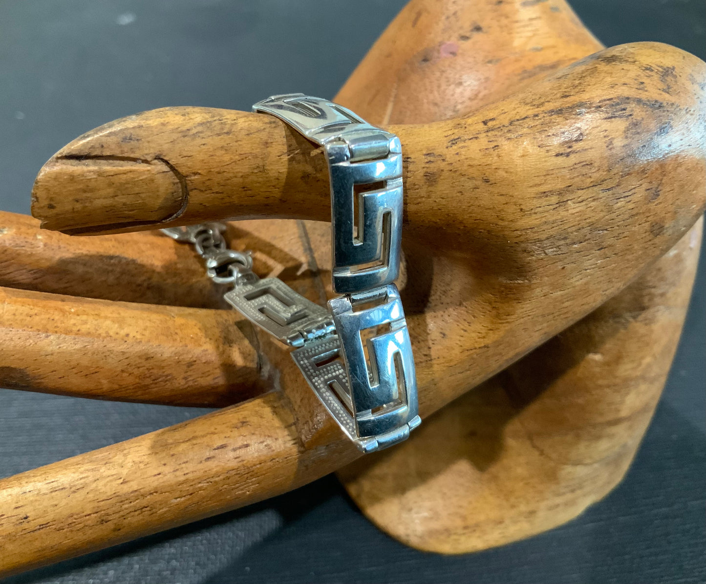 925 Sterling Silver 10mm Greek Key Meander Bracelet 18cm