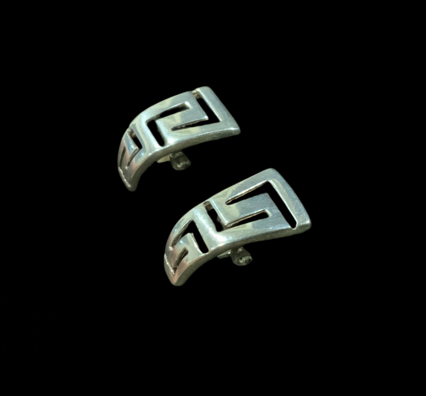 Greek Key Meander Clip On Earrings 925 Sterling Silver