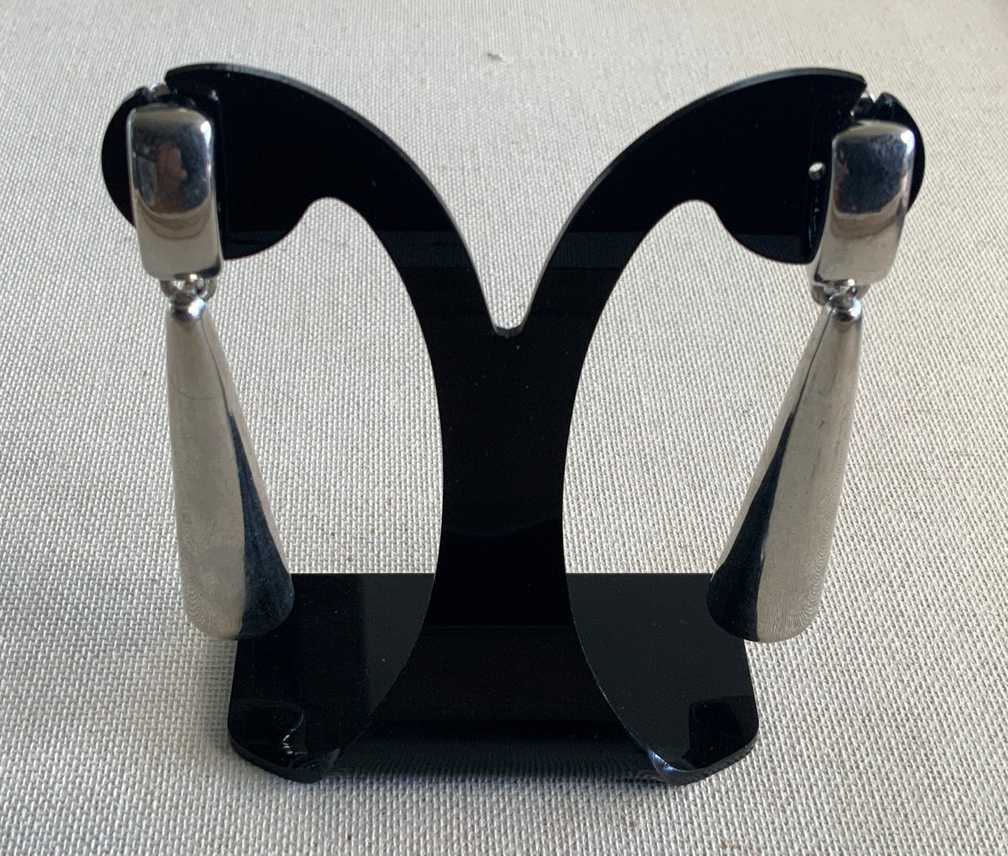 Silver Chrome Modernist Drop Dangle Earrings 7.5cm
