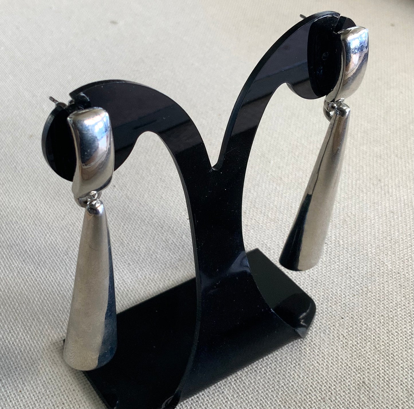 Silver Chrome Modernist Drop Dangle Earrings 7.5cm