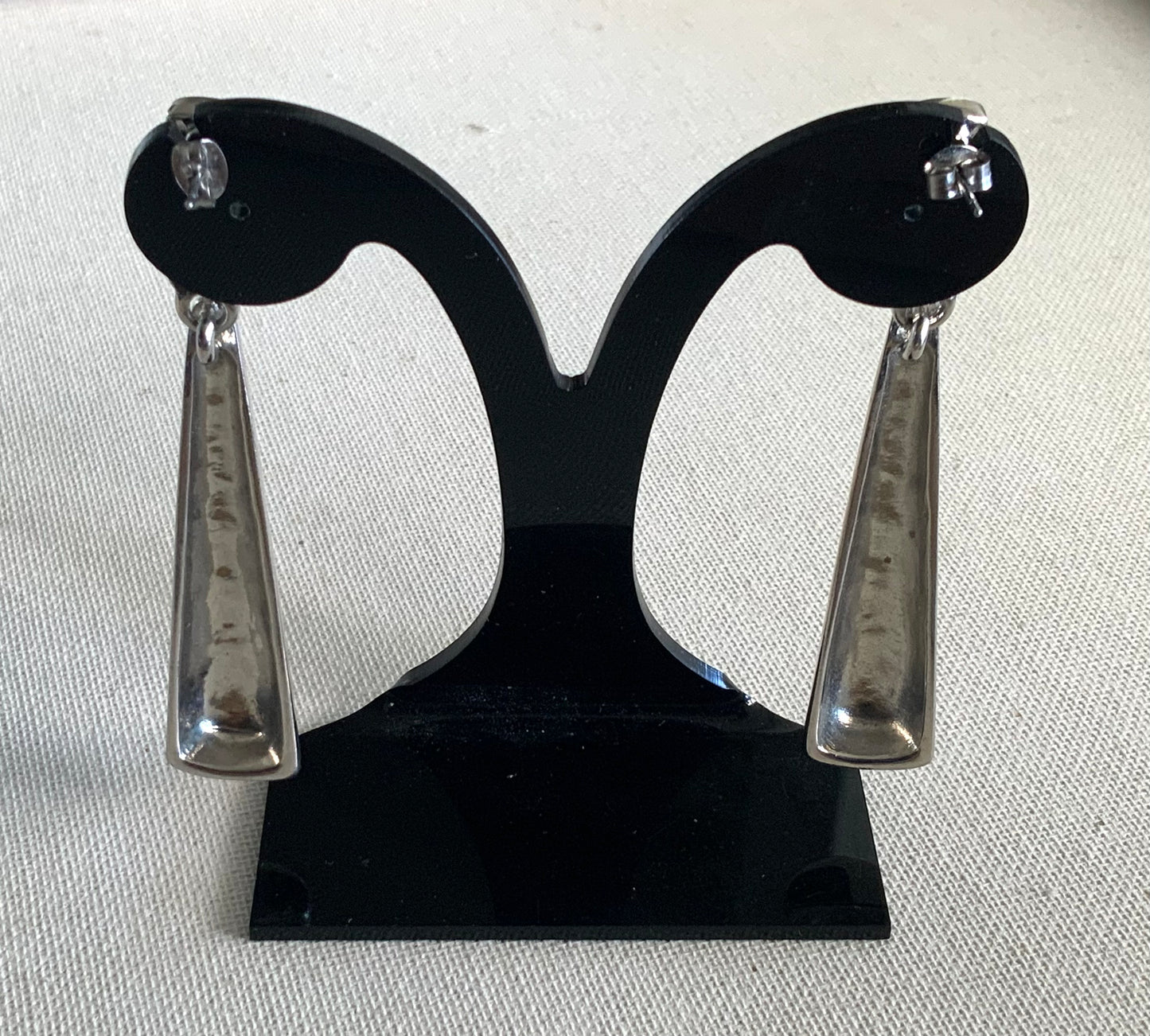 Silver Chrome Modernist Drop Dangle Earrings 7.5cm