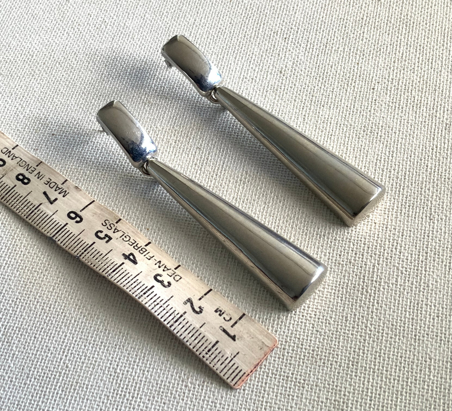 Silver Chrome Modernist Drop Dangle Earrings 7.5cm