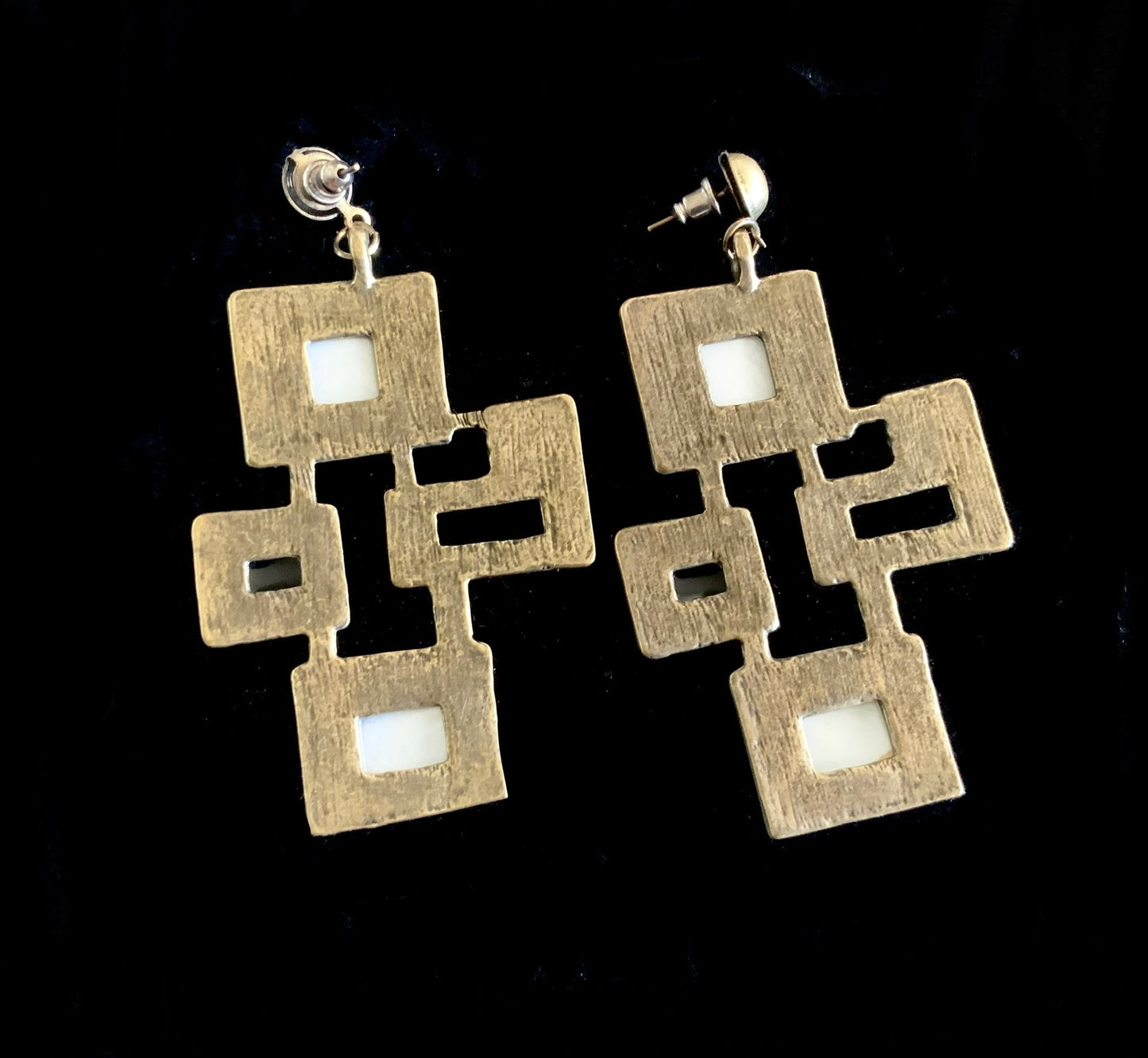 Bronze Modernist Brutalist Geometric Dangle Earrings NOS