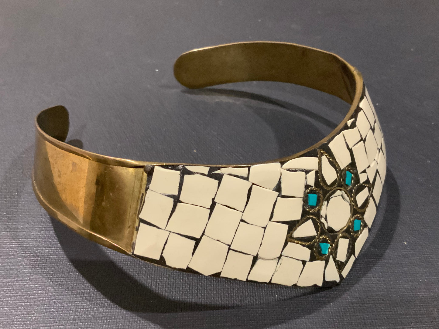 Golden Brass Mosaic Neck Cuff Choker Necklace