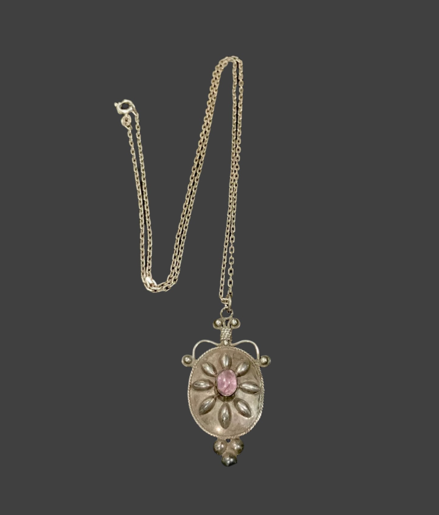 925 Sterling Silver Amethyst Arts & Crafts Beetle Pendant Chain Necklace