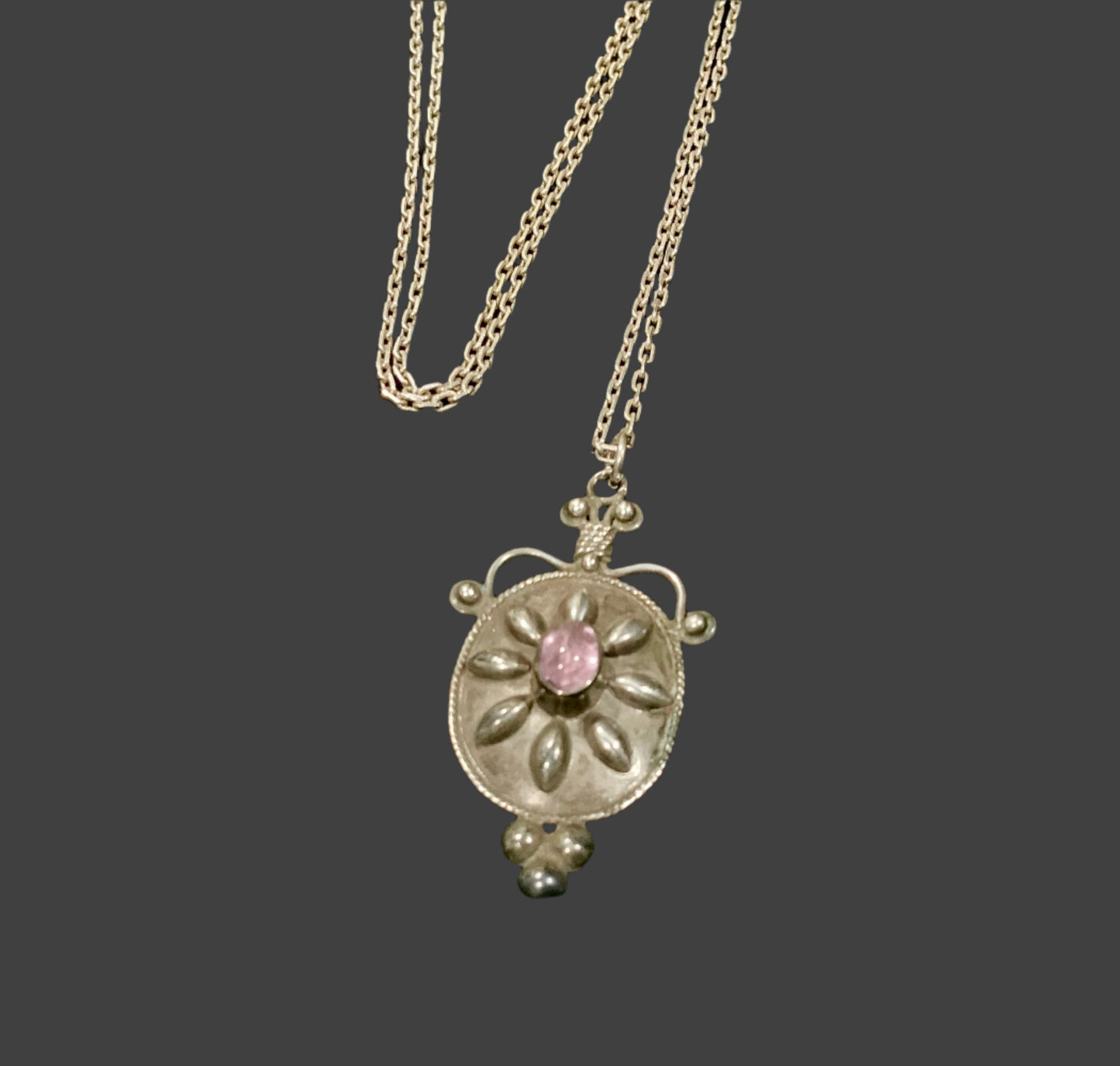 925 Sterling Silver Amethyst Arts & Crafts Beetle Pendant Chain Necklace