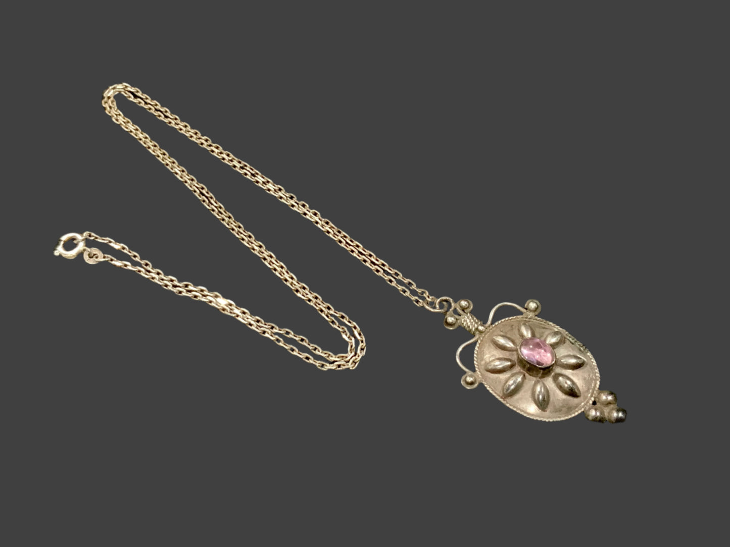 925 Sterling Silver Amethyst Arts & Crafts Beetle Pendant Chain Necklace