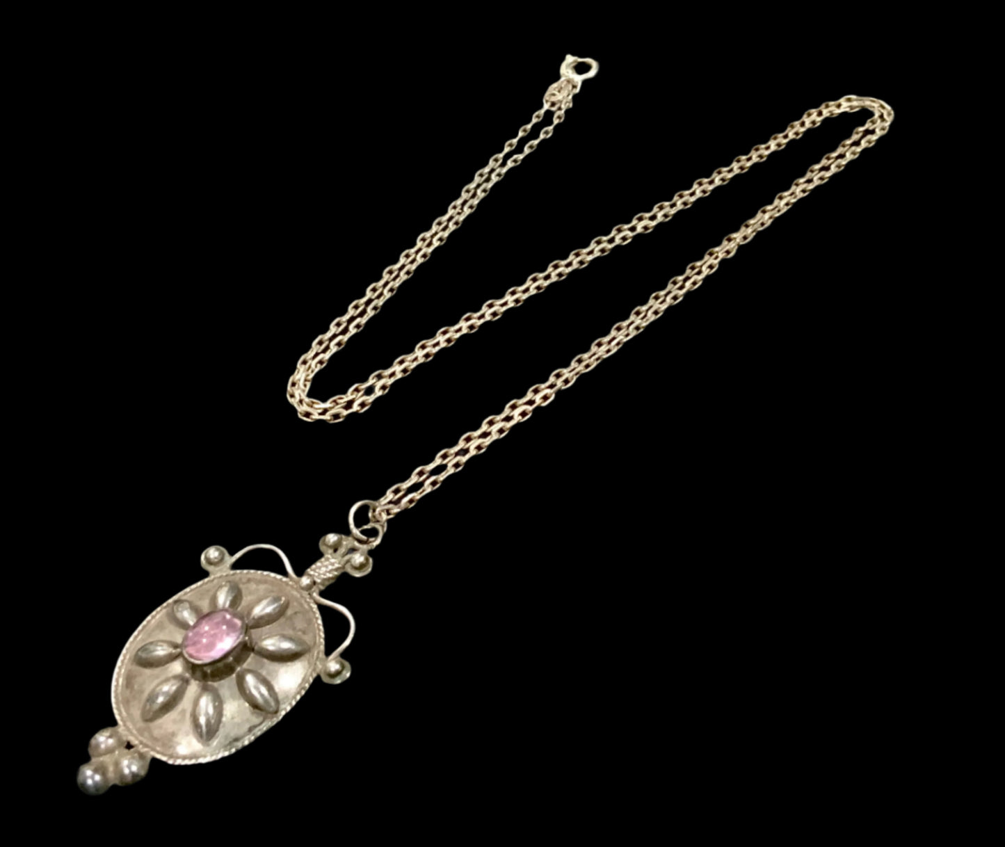 925 Sterling Silver Amethyst Arts & Crafts Beetle Pendant Chain Necklace