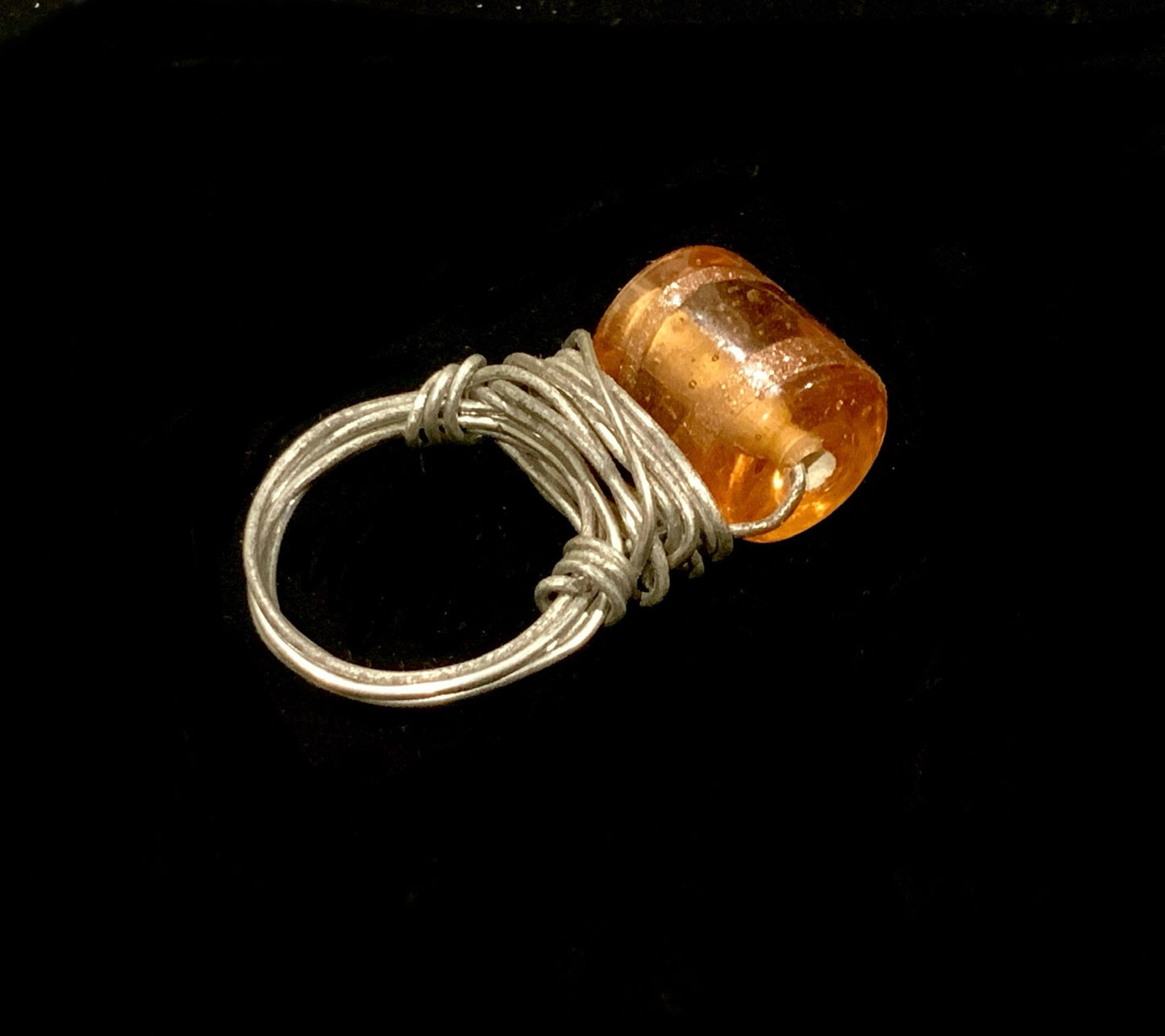 Brutalist Ring Silver Wire & Amber Bead Size M