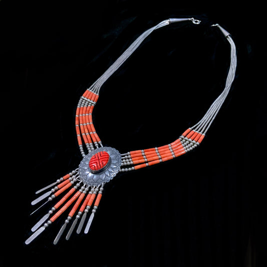 Vintage QT Quoc Trading Red Coral 925 Sterling Necklace