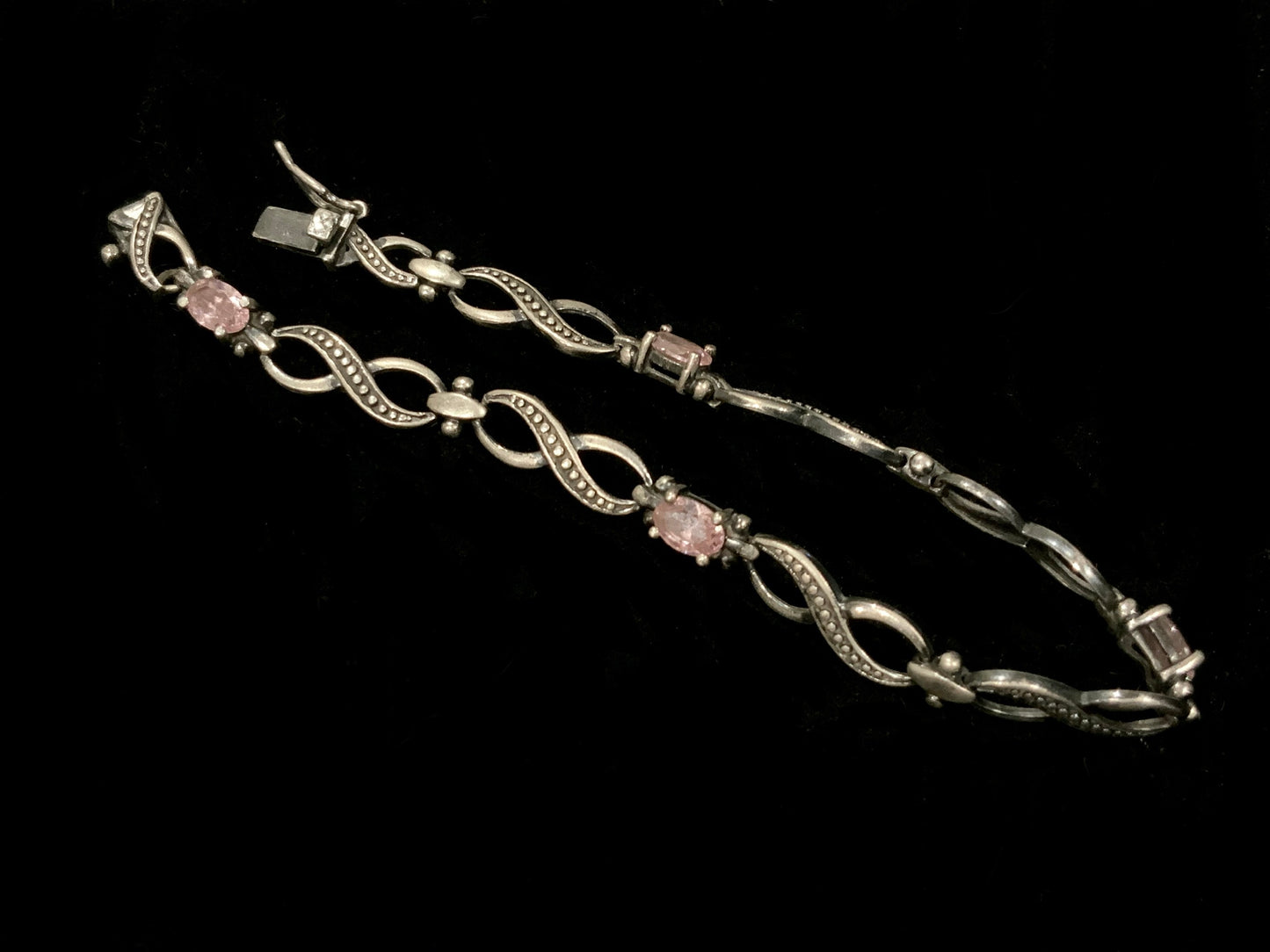 Sterling Silver 925 & Pink CZ Infinity Link Tennis Bracelet