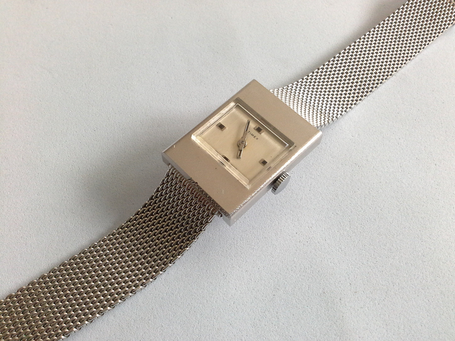 Vintage Mod Timex Silver Stainless Steel Watch Mid Century