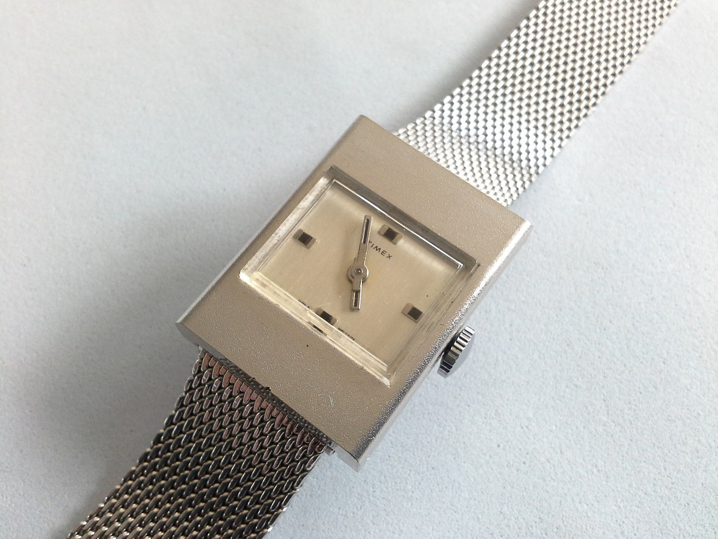 Vintage Mod Timex Silver Stainless Steel Watch Mid Century