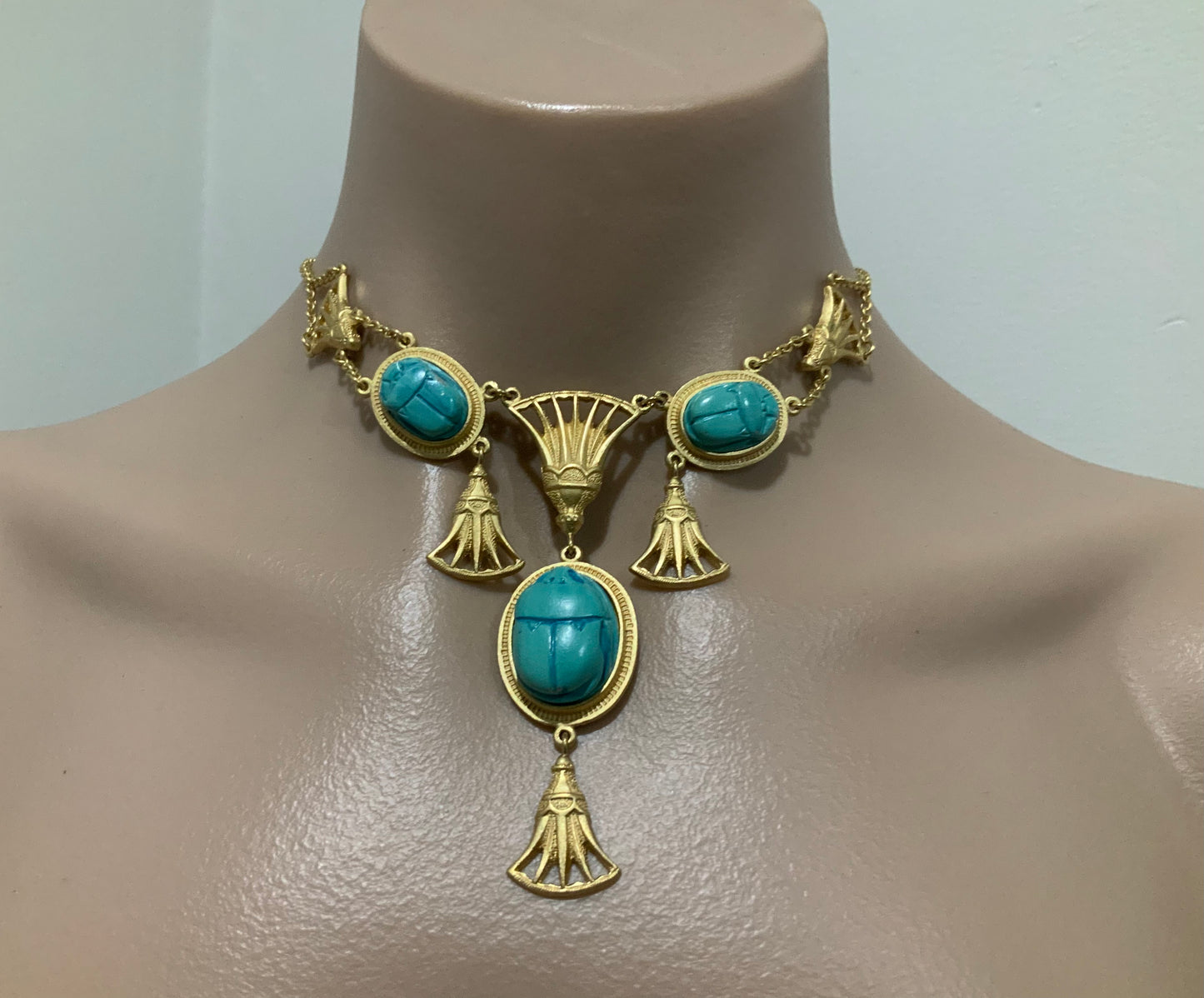 Christian Dior Gold & Turquoise Scarab Necklace & Bracelet Set John Galliano