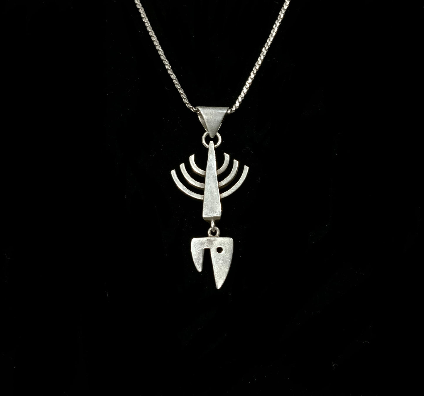 Modernist Fish Skeleton Pendant Chain Necklace Taxco Mexico 925 Sterling Silver Unisex