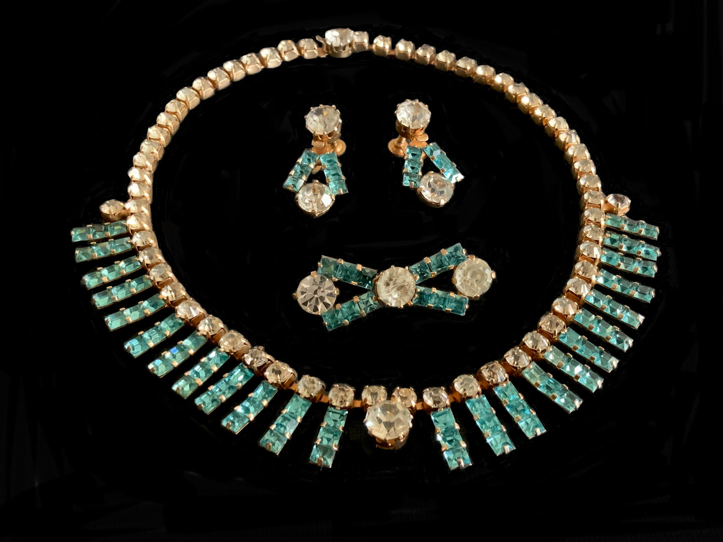 Art Deco Choker Necklace Brooch & Earrings Set Parure
