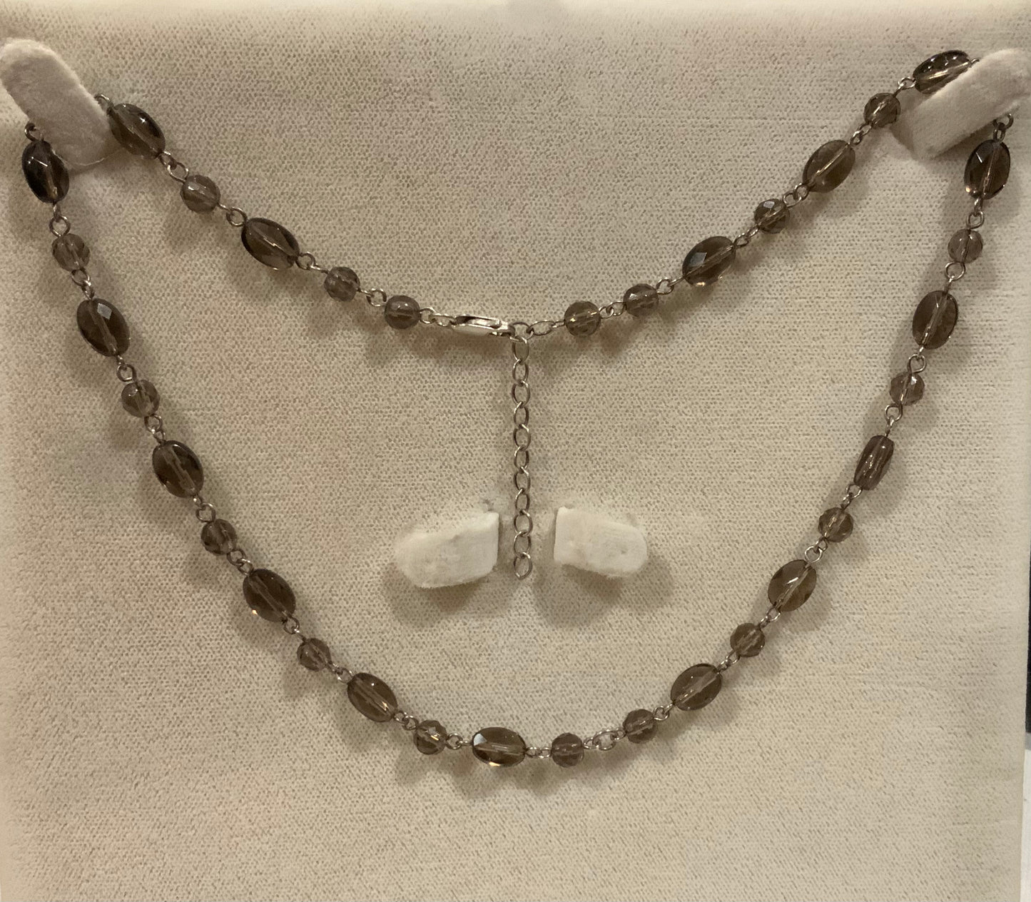Faceted Smokey Quartz Gemstone & 925 Sterling Silver Necklace 48cm
