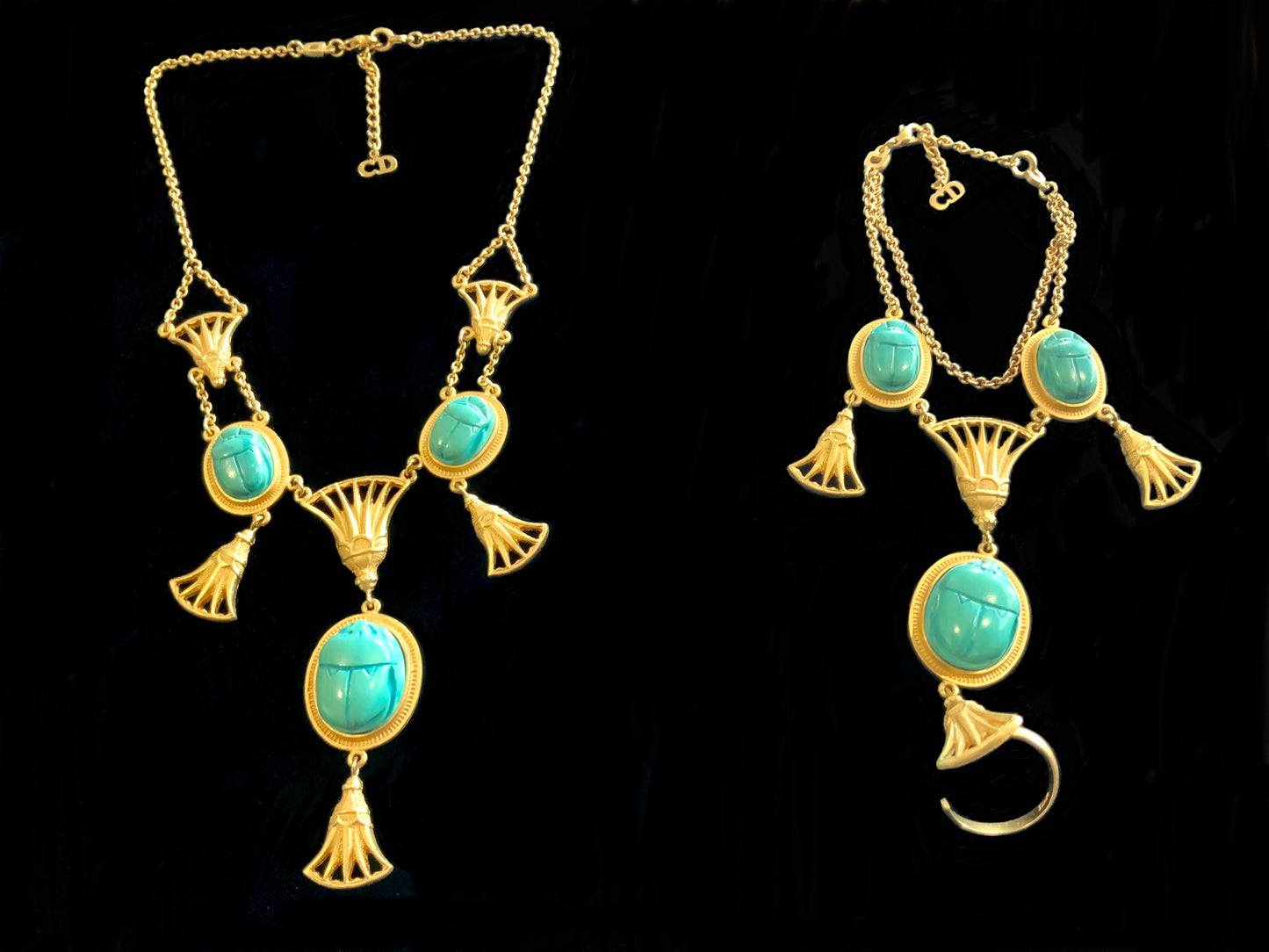 Christian Dior Gold & Turquoise Scarab Necklace & Bracelet Set John Galliano