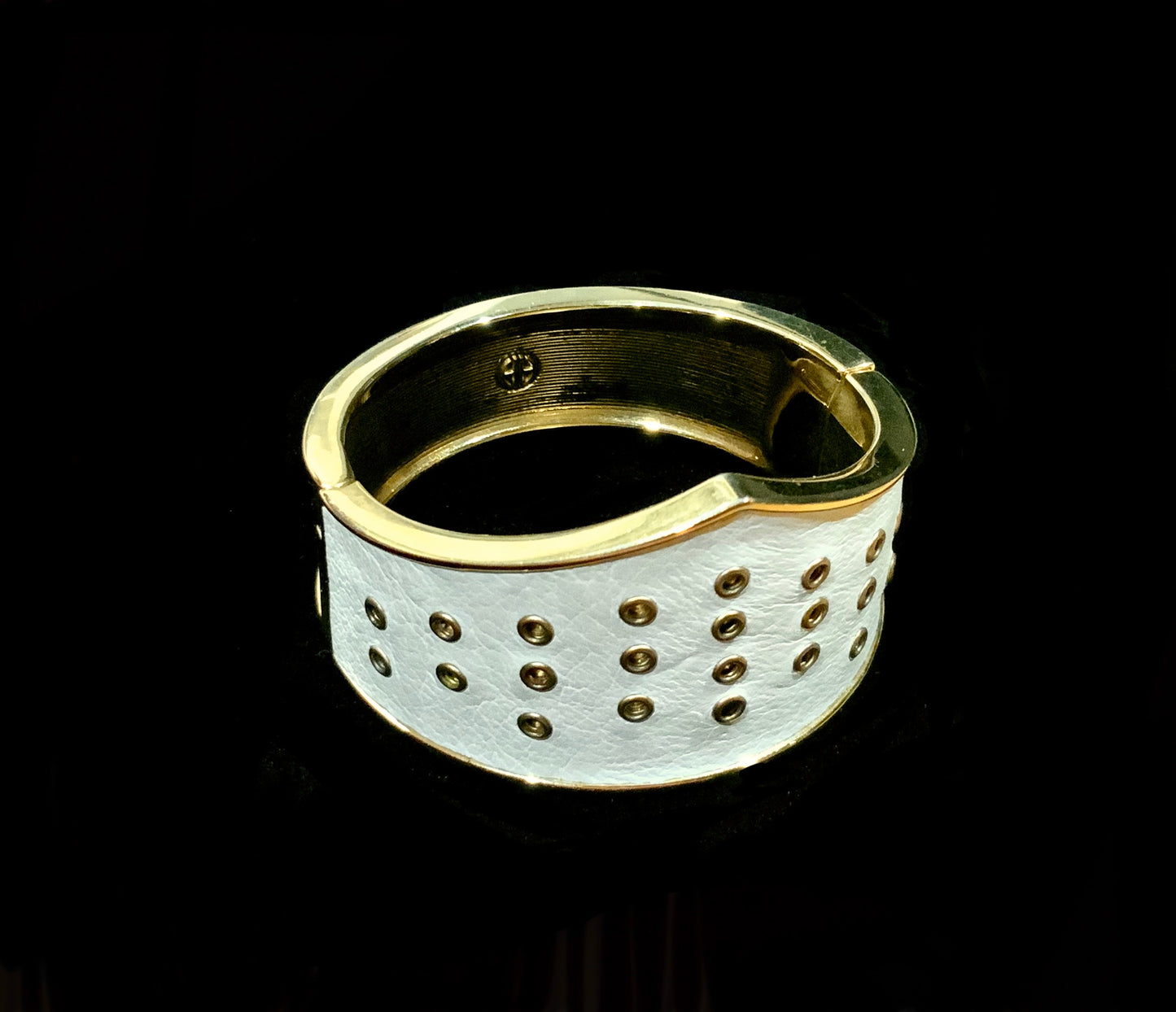 House of Harlow 1960 Gold & White Leather Bangle Bracelet