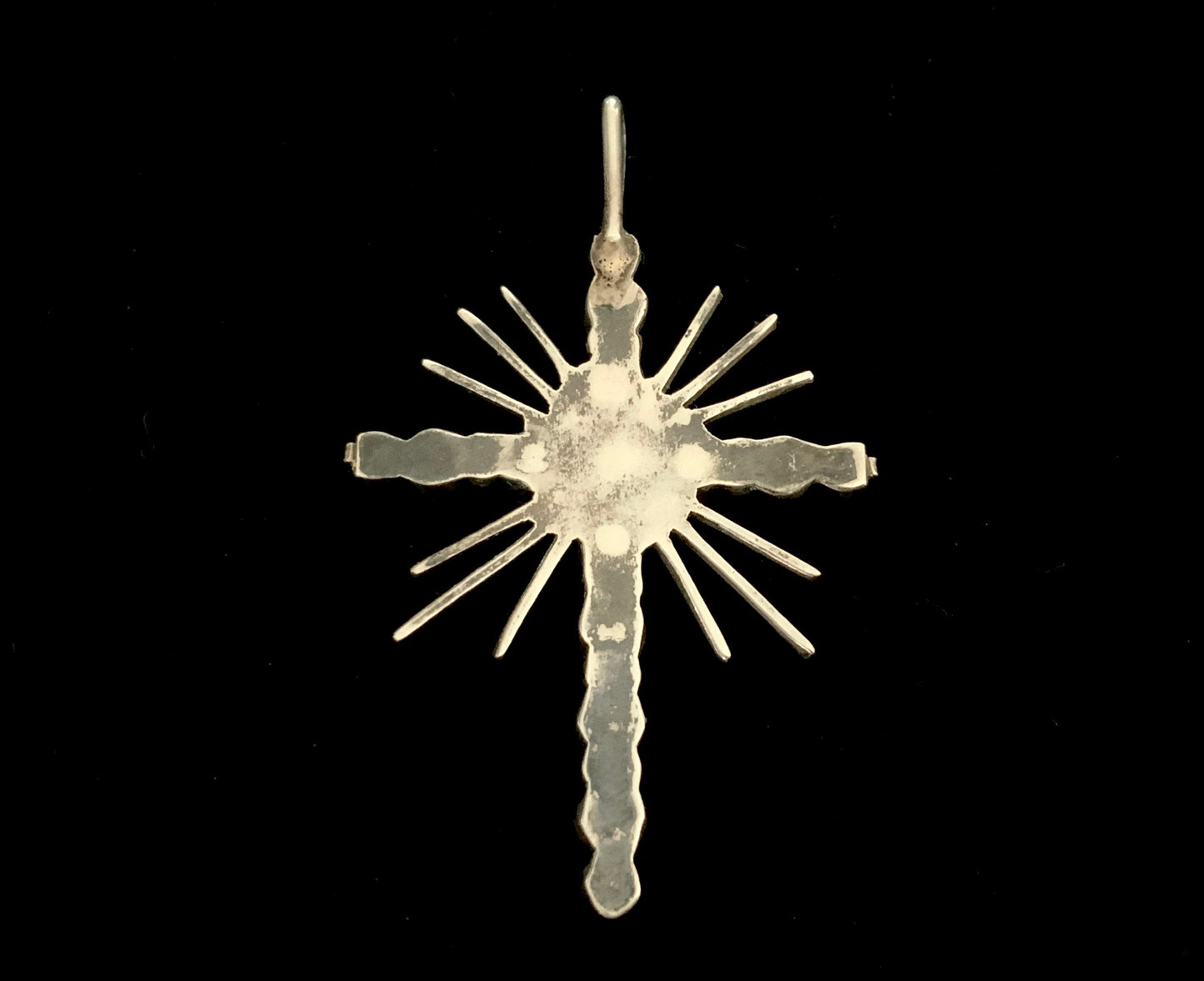 Large Vintage Zuni Cross Pendant Tribal Turquoise & Silver