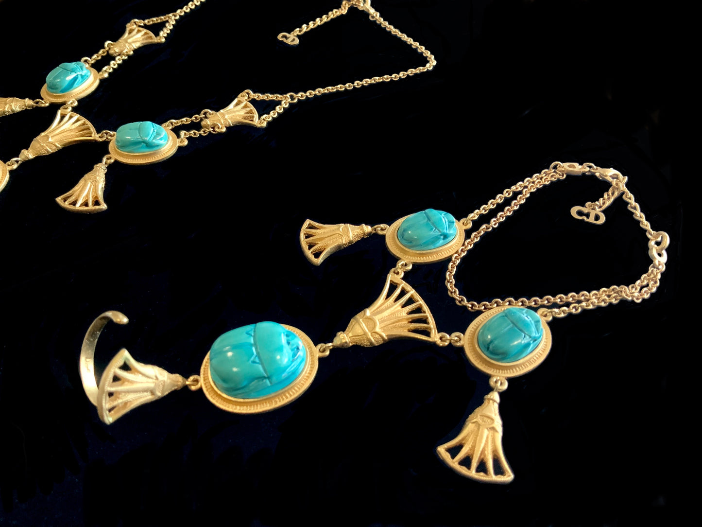 Christian Dior Gold & Turquoise Scarab Necklace & Bracelet Set John Galliano