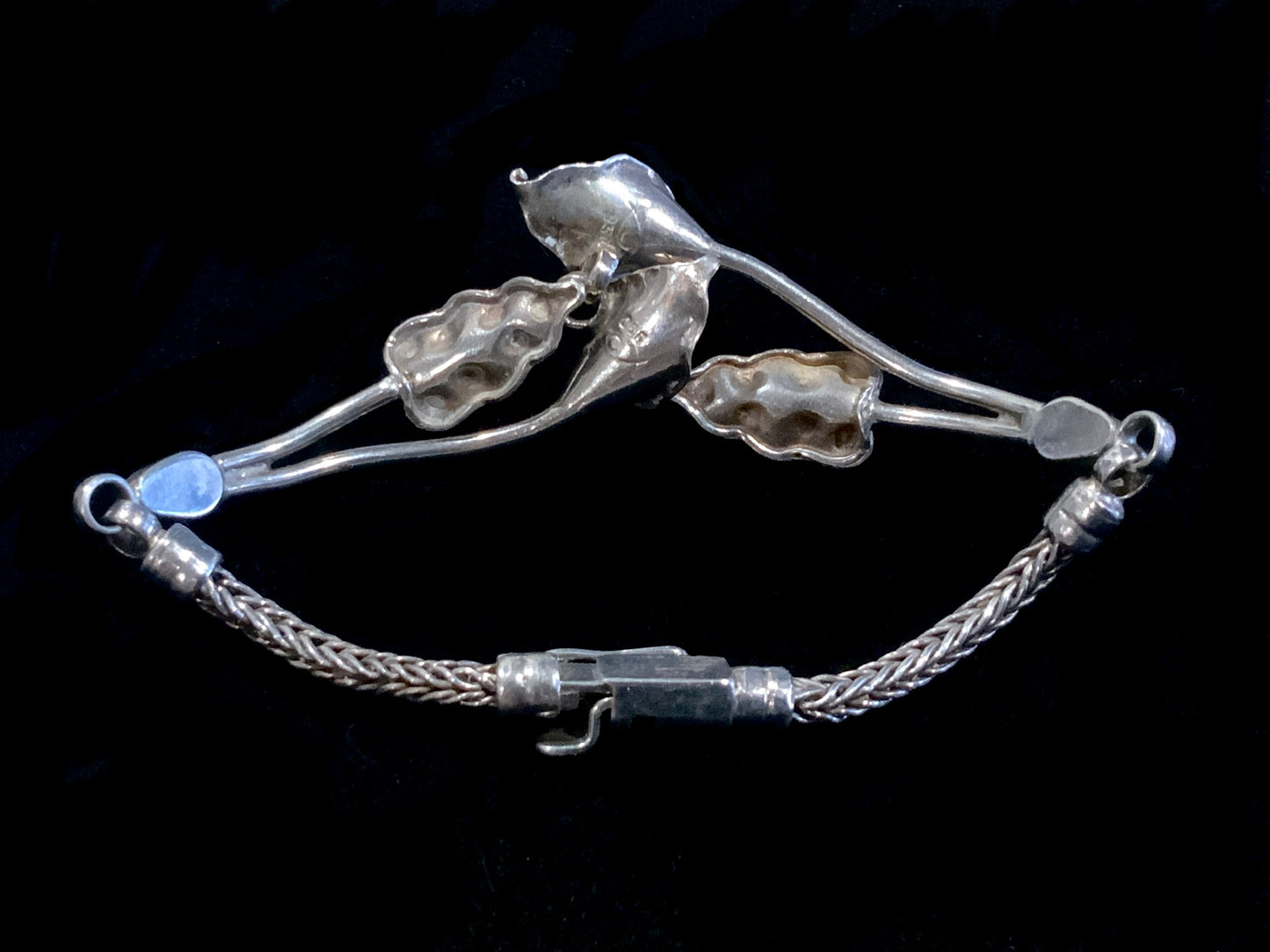 Vintage Turquoise & 950 Sterling Silver Lily Bracelet 17cm Tribal Signed