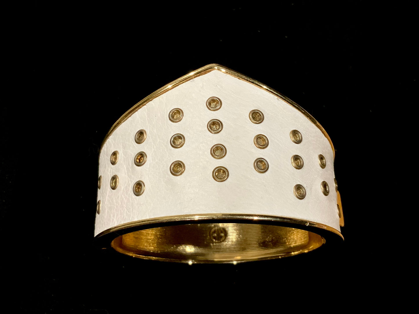 House of Harlow 1960 Gold & White Leather Bangle Bracelet